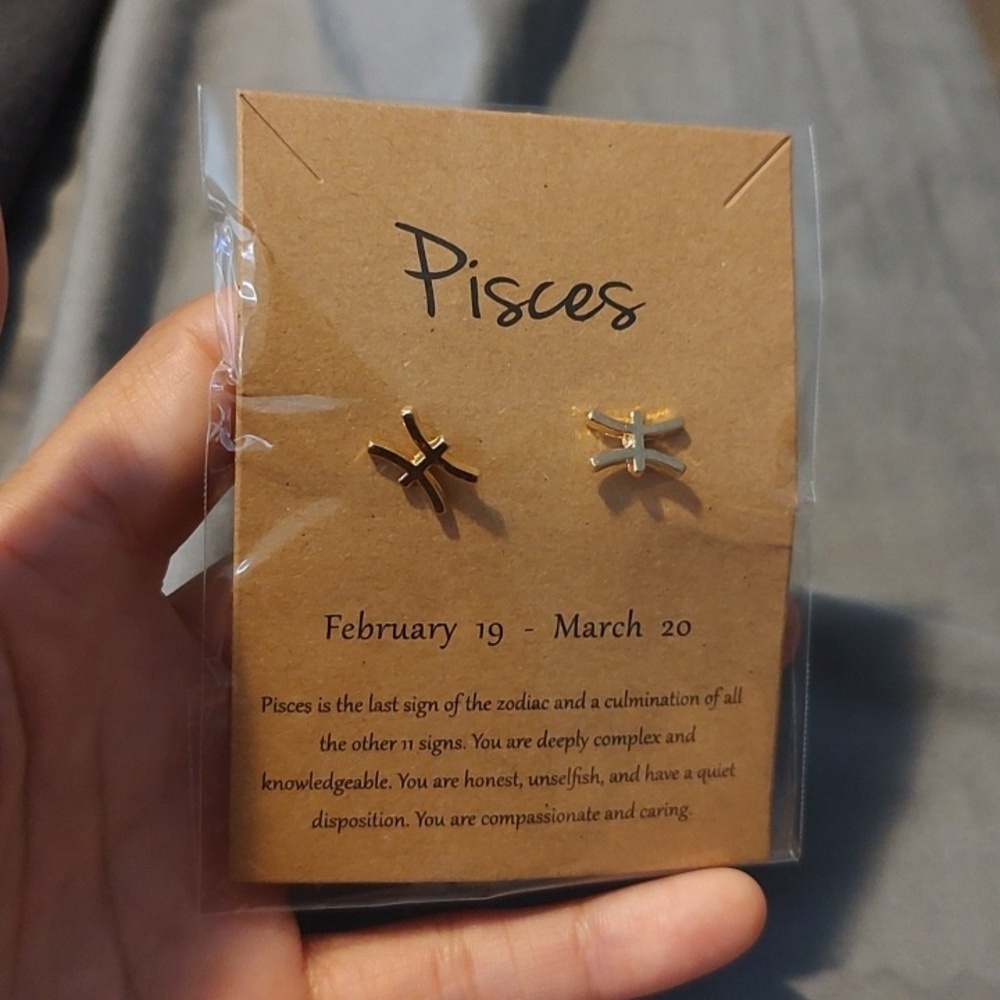 Gold Pisces Zodiac Stud Earrings